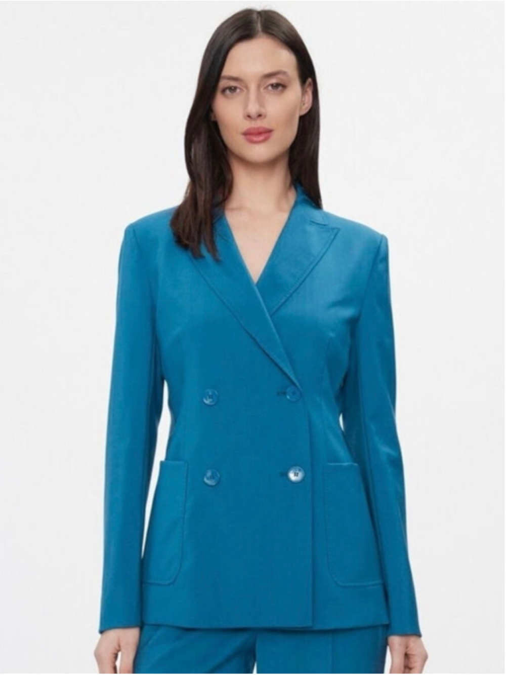 Weekend MaxMara Norvoso Wool Double-Breasted Blazer Size 12 Teal Blue